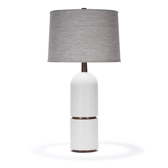 dome II lamp in White Quartz with Natural Linen shade