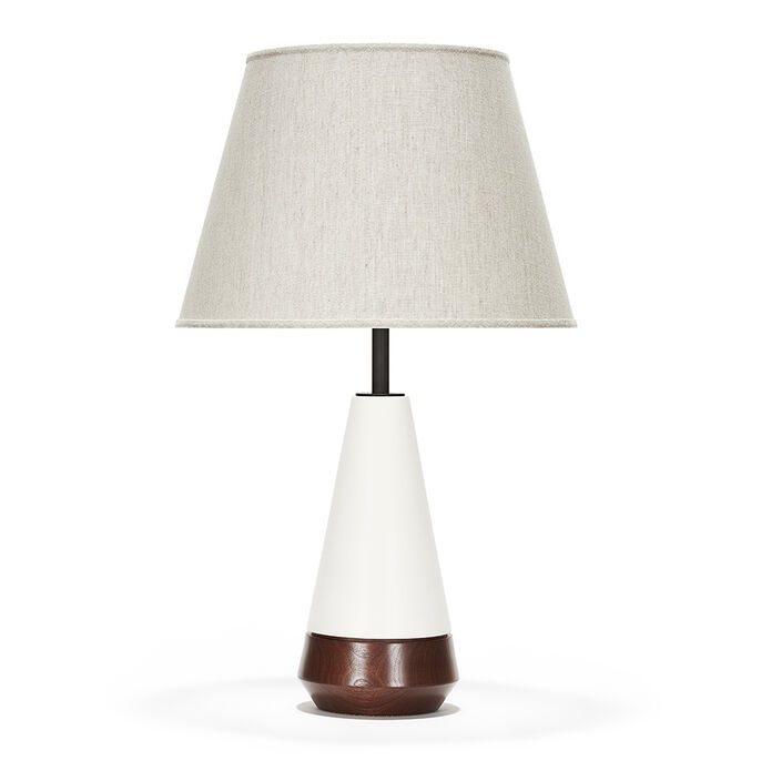 mercer lamp in White Quartz with Natural Linen shade